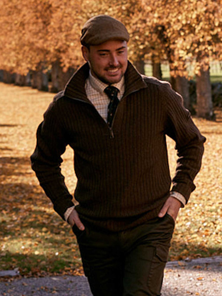Antony Half Zip Wool Pullover Men Antler Brown | Chevalier